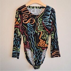 Norma Kamali Multicolor Abstract One Piece Rashguard Swimsuit